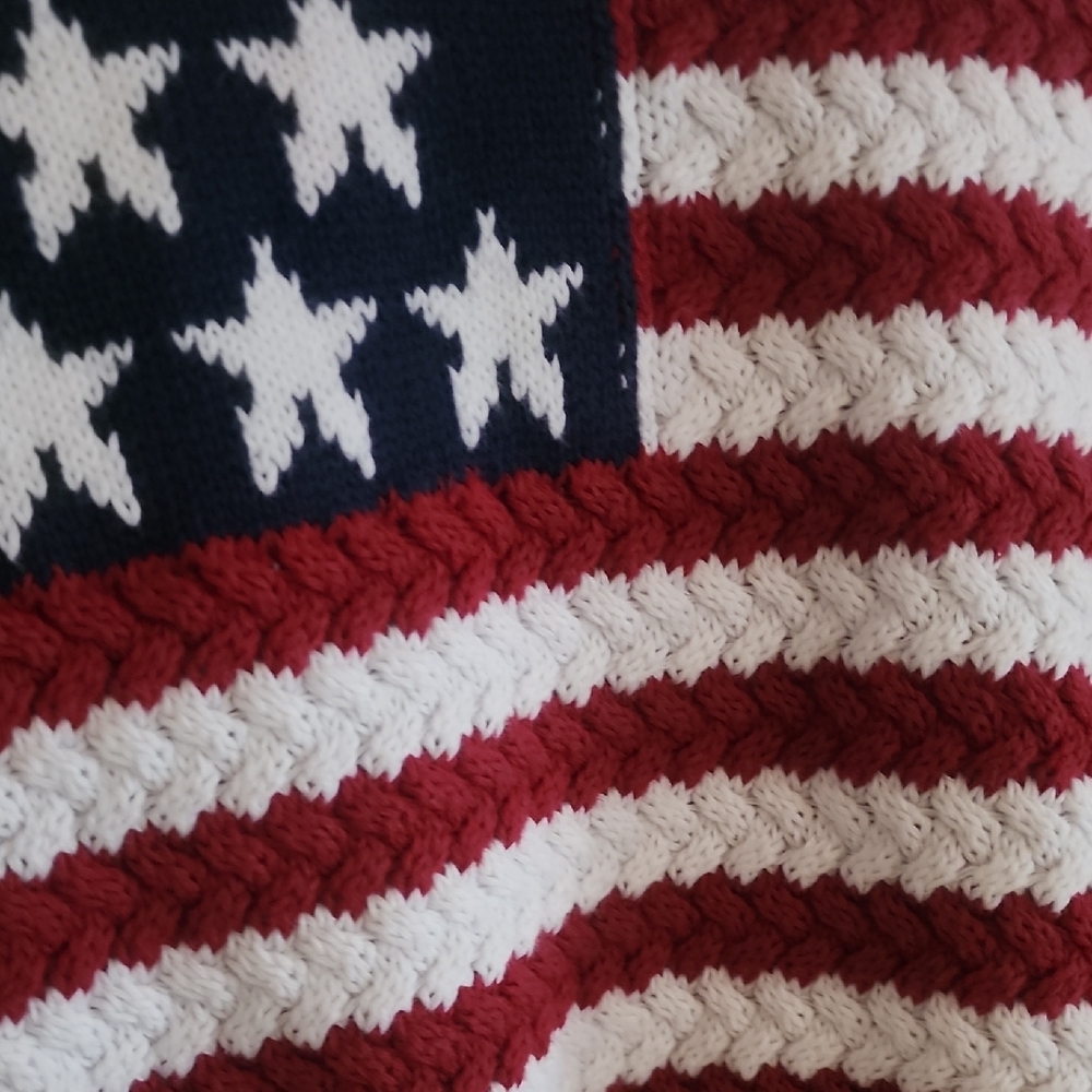 Simply Southern Cream American Flag Knit Sweater Pineapple Button Size M - Picture 2 of 5